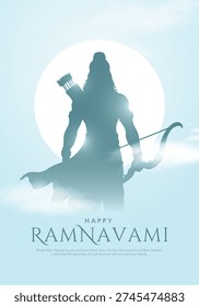 Shree Ram Navami, vector Illustration, silhouette of Lord Rama with bow arrow background, Social media post, Poster and Banner design template.