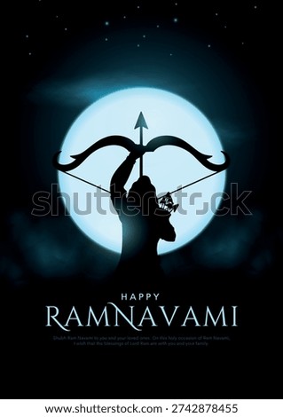 Shree Ram Navami, vector Illustration, silhouette of Lord Rama with bow arrow background, Social media post, Poster and Banner design template.