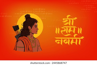 "Shree Ram Navmi" Marathi, Hindi Calligraphy means "Birth of Lord Rama" with Shree Ram vector, illustration, social media banner design layout template 