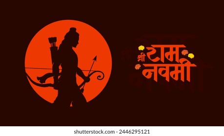 "Shree Ram Navmi" Marathi, Hindi Calligraphy means "Birth of Lord Rama" with Shree Ram vector, illustration, social media banner design layout template 