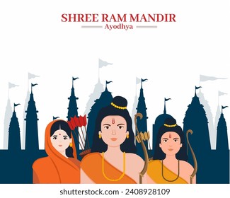 Shree Ram con la esposa Sita y el hermano Laxman regresan en el templo espiritual Hindú Ram Mandir.