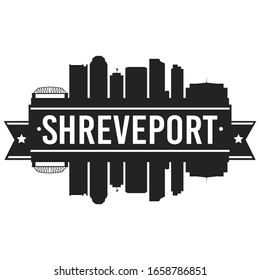 Shreveport Louisiana Skyline. Banner Vector Design Silhouette Art. Cityscape Travel Monuments.