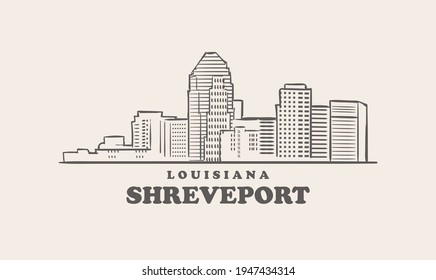 Shreveport skyline, louisiana drawn sketch