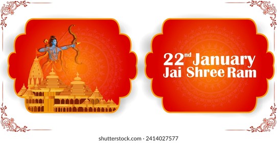 Ceremonia de la Inaugración Shri Ram Janmbhoomi Teerth Kshetra Ayodhya 22 de enero, celebración de los antecedentes de la fiesta en la India. Ilustración del vector