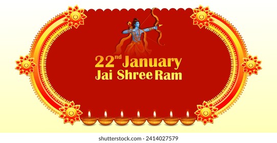 Shri Ram Janmbhoomi Teerth Kshetra Ayodhya Inaugration ceremony 22nd January celebration India holiday background. Vector illustration