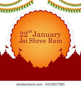 Ceremonia de la Inaugración Shri Ram Janmbhoomi Teerth Kshetra Ayodhya 22 de enero, celebración de los antecedentes de la fiesta en la India. Ilustración del vector