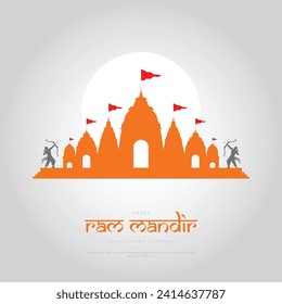 Ceremonia de consagración Shri Ram Mandir Ayodhya Tarjeta de felicitación y Diseño de publicaciones. Lugar de nacimiento de Lord Rama con fuegos artificiales y celebración.