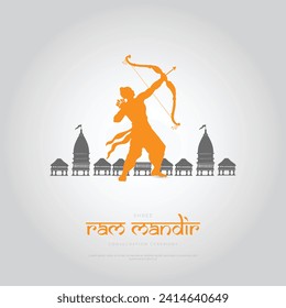 Shri Ram Mandir Ayodhya Consecration Ceremony Greeting Card and Post Design. Birth Place of Lord Rama. Consecration Ceremony celebration. vector illustration.