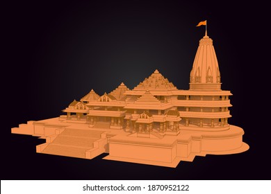 Shri Ram Mandir Ayodhya Temple birth place Lord Rama vector 3d illustration 