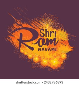 Shri Ram Navami celebration background for religious festival of India grungy texture decorative illustration of Lord Rama with bow arrow with text Shri Ram Navami