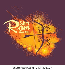 Shri Ram Navami celebration background for religious festival of India grungy texture decorative illustration of Lord Rama with bow arrow with text Shri Ram Navami