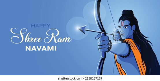 Shri Ram Navami Grußseiten von Lord Rama Holding Big Bow and Arrow
