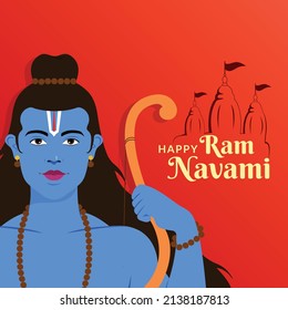 Shri Ram Navami Greeting hands of Lord Rama Holding Big Bow and Arrow
