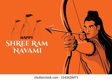 
Shri Ram Navami Greeting hands of Lord Rama Holding Big Bow and Arrow