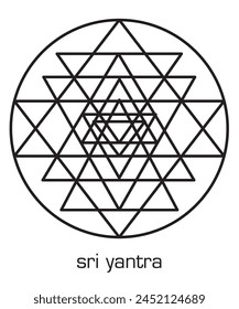 Shri yantra. Chakra Shri Yantra cosmic conductor of energy. Sacred geometry and alchemy symbol. Hand drawn vector  isolated on white background