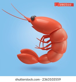 Shrimp, icono del vector de dibujos animados 3d