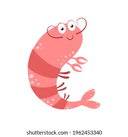 shrimp animal cartoon character isolated on white background, cute vector illustration