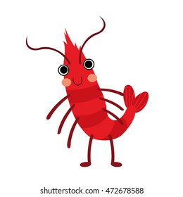 Shrimp animal cartoon character isolated on white background.