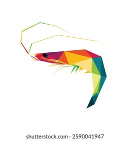 shrimp Animal Colorful Abstract Logo. Colorful Polygonal Low Poly Vector of Shrimp. Shrimp Animal Illustration for kids animal book