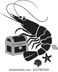 Shrimp black and white vector design