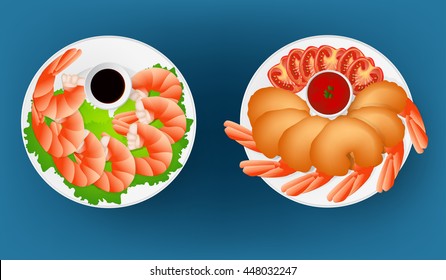 shrimp boil and Crispy Fried Shrimp,Food graphic vector