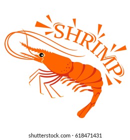 Shrimp cartoon with text for food flavor concept