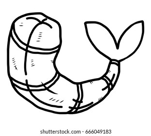 shrimp / cartoon vector and illustration, black and white, hand drawn, sketch style, isolated on white background.