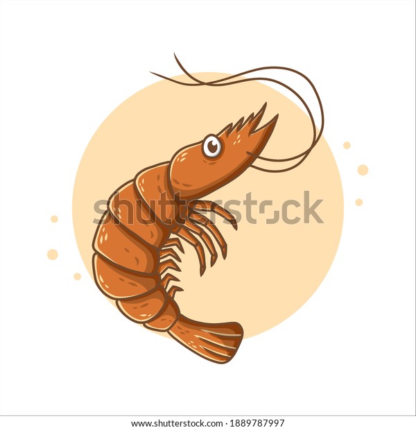 Shrimp Cartoon Vector Illustration. Seafood\
Mascot Logo. Ocean Animal Symbol Icon Character Element. Crustacean\
Marine Drawing Template