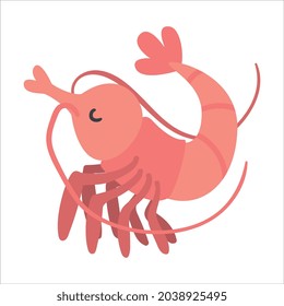 Shrimp Character as Aquatic Mammal with Funny Face Vector Illustration