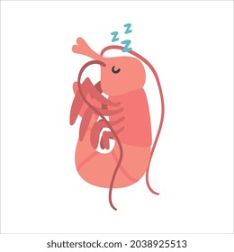 Shrimp Character as Aquatic Mammal with Funny Face Sleeping Vector Illustration