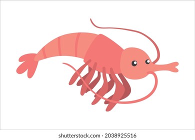 Shrimp Character as Aquatic Mammal with Funny Face Vector Illustration