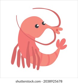 Shrimp Character as Aquatic Mammal with Funny Face Vector Illustration