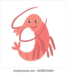 Shrimp Character as Aquatic Mammal with Funny Face Vector Illustration