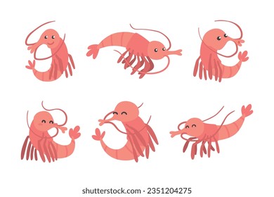 Garnelenzeichen als Aquatisches Säugetier mit Funny Face Vector Illustration Set