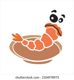 Shrimp character cartoon. Vector illustration.