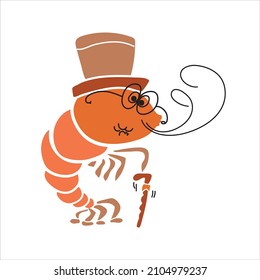 Shrimps-Zeichenkartoon. Vektorgrafik.