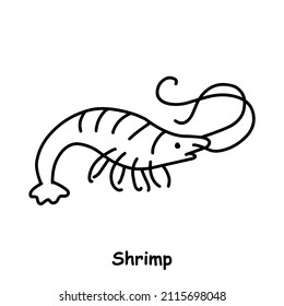 shrimp children book illustration, trace and coloring vector world wild animal