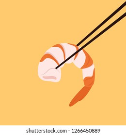 shrimp and chopsticks vector. free space for text. wallpaper. copy space.