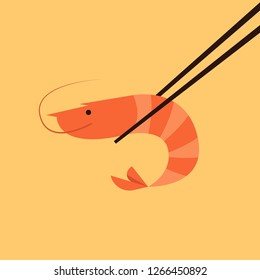 shrimp and chopsticks vector. free space for text. wallpaper. copy space.