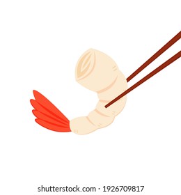 Shrimp and Chopsticks vector. Sea food.