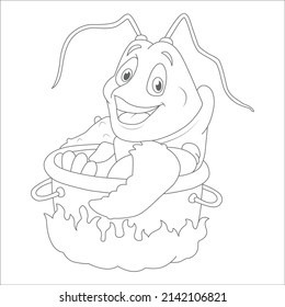 Shrimp coloring book  vector linear picture for coloring. Sea animal - shrimp for marine coloring book.