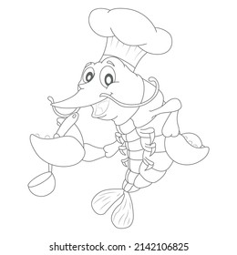 Shrimp coloring book  vector linear picture for coloring. Sea animal - shrimp for marine coloring book.