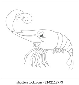 Shrimp coloring book  vector linear picture for coloring. Sea animal - shrimp for marine coloring book.