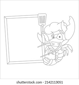 Shrimp coloring book  vector linear picture for coloring. Sea animal - shrimp for marine coloring book.