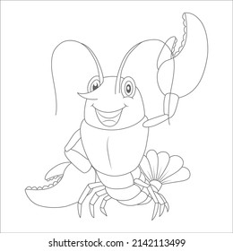 Shrimp coloring book  vector linear picture for coloring. Sea animal - shrimp for marine coloring book.