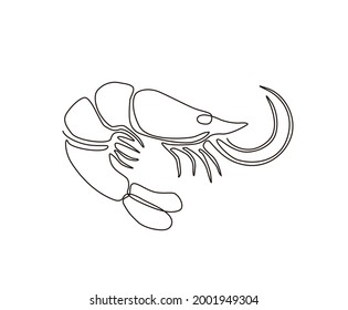 shrimp continuous line art drawing style. Minimalist black shrimp seafood outline. editable active stroke vector. 