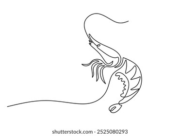 Shrimp continuous one line drawing. Ocean animal sea food concept. Vector illustration minimalist background.