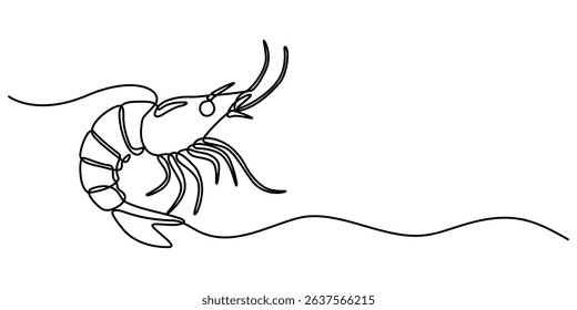  shrimp continuous one line drawing, Shrimp in one line drawing. Sea food illustration, Continuous Line Drawing of Sea Food Icon. Hand Drawn Symbol Vector Illustration, Continuous one line drawing. 