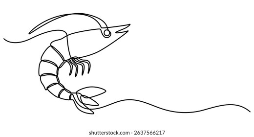  shrimp continuous one line drawing, Shrimp in one line drawing. Sea food illustration, Continuous Line Drawing of Sea Food Icon. Hand Drawn Symbol Vector Illustration, Continuous one line drawing. 