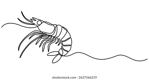  shrimp continuous one line drawing, Shrimp in one line drawing. Sea food illustration, Continuous Line Drawing of Sea Food Icon. Hand Drawn Symbol Vector Illustration, Continuous one line drawing. 